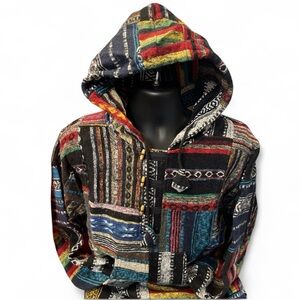 Kathmandu Imports Heavy Brushed Cotton Multicolor Patchwork Unisex Hoodie. NWT